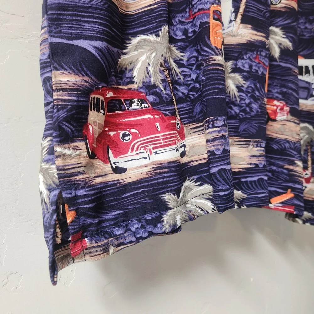 Vintage Big‎ Dogs Blue Shirt Size 3X Hawaiian Woodie Classic Cars Tropical Palm